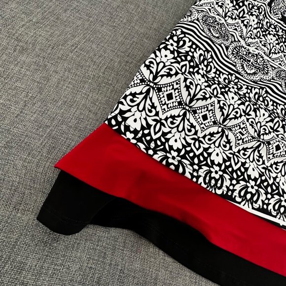R&K Dress Black‎ White Red Round Neck Sleeveless Large Stretch Mandala Print - Picture 7 of 15